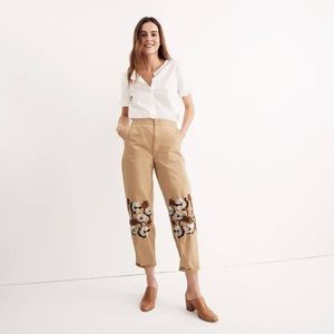 Madewell Embroidered Beige Tapered Crop Pants
